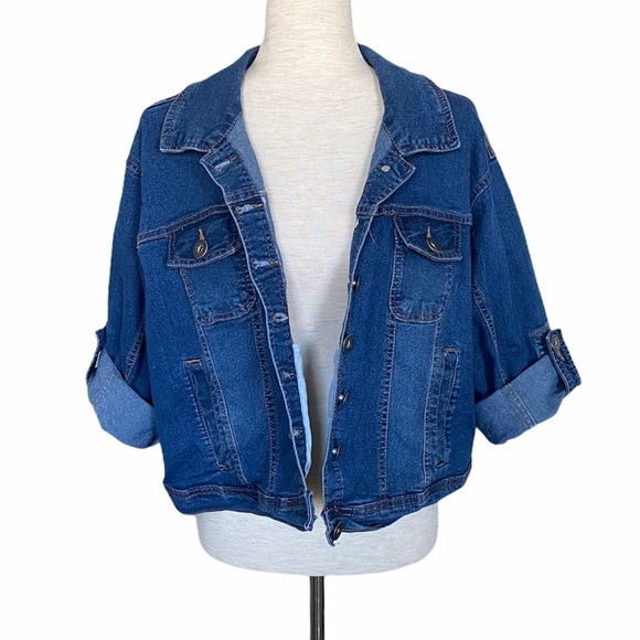 ⭐️ SOLD ⭐️ NEW LOOK Plus Size Denim Cropped Jacket - Picture 2 of 7
